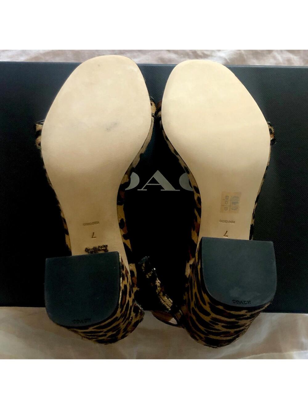 NWD Coach Natural Calf Hair Leopard Print Maya Sandal Signature Buckle 3.25" H 7 - Picture 7 of 7